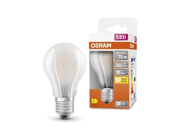 OSRAM Retrofit CLASSIC A - LED-filamentlyspære - form: A60 - mattslipt finish - E27 - 7.5 W (ekvivalent 75 W) - klasse D - varmt hvitt lys - 2700 K