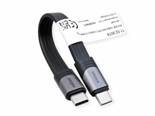 ROLINE 11029078, 0,15 m, USB C, USB C, USB4 Gen 3x2, 40000 Mbit/s, musta