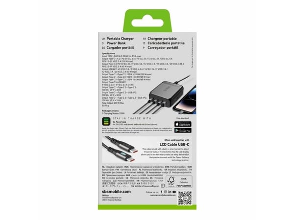 SBS TECHGSTUSB3C200W, Innendørs, AC, Sort