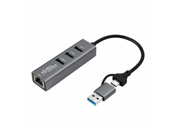 MicroConnect - Hub - 3 x USB 3.2 Gen 1 + 1 x 1 Gigabit Ethernet - stasjonær