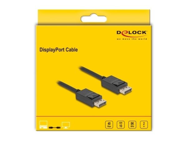 Delock - DisplayPort-kabel - DisplayPort (hann) til DisplayPort (hann) - DisplayPort 2.1 - 2 m - 8 K 60 Hz (7680 x 4320) støtte - svart