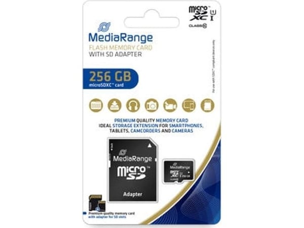 MediaRange SD MicroSD-kortti 256GB UHS-1 Cl.10 sis. sovittimen