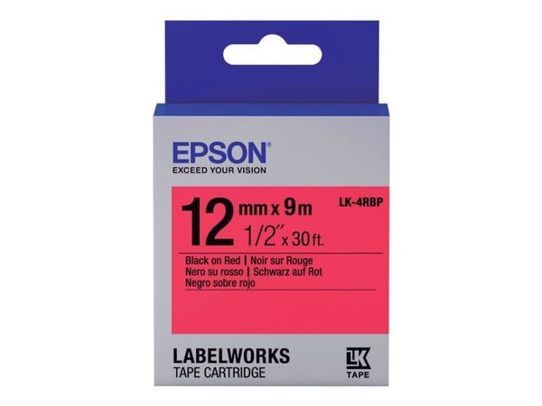 Epson LabelWorks LK-4RBP - Svart på rødt - Rull (1,2 cm x 9 m) 1 kassett(er) merketape - for LabelWorks LW-1000, 300, 400, 600, 700, 900, K400, Z50...