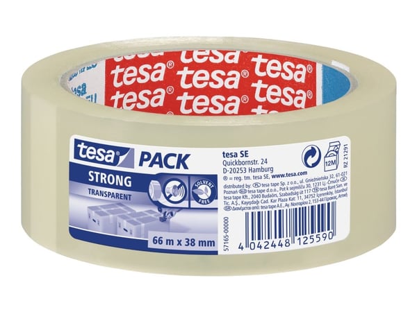 Pakketape Tesa 57165 transparent PP 38mm x 66m (stk.)