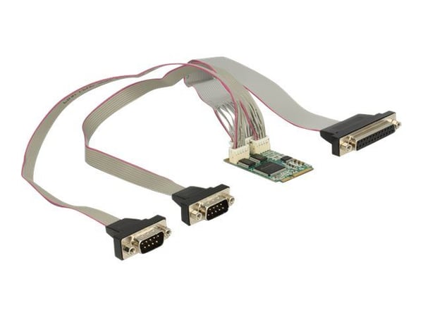 DeLock MiniPCIe I/O PCIe full størrelse 2 x Seriell RS-232 + 1 x Parallell - Adapter Parallell/Seriell - PCI Express 2.0 Mini-kort - RS-232 x 2 + p...