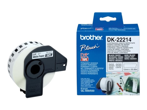 Brother DK-22214 - Hvit - Rull (1,2 cm x 30,5 m) termisk papir - for Brother QL-1050, QL-500, QL-550, QL-560, QL-570, QL-600, QL-650, QL-710, QL-72...