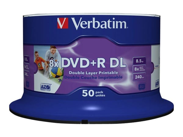 Verbatim - 50 x DVD+R DL - 8.5 GB 8x - blekkstråleskrivbar overflate - spindel