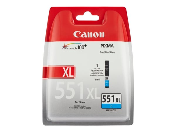 Canon CLI-551C XL - 11 ml - Høy ytelse - cyan - original - blekkbeholder - for PIXMA iP8750, iX6850, MG5550, MG5650, MG5655, MG6450, MG6650, MG7150...