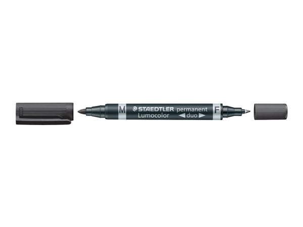 Marker Lumocolor Duo 348 sort permanent F 0,6 mm / M 1,5 mm - (10 stk.)