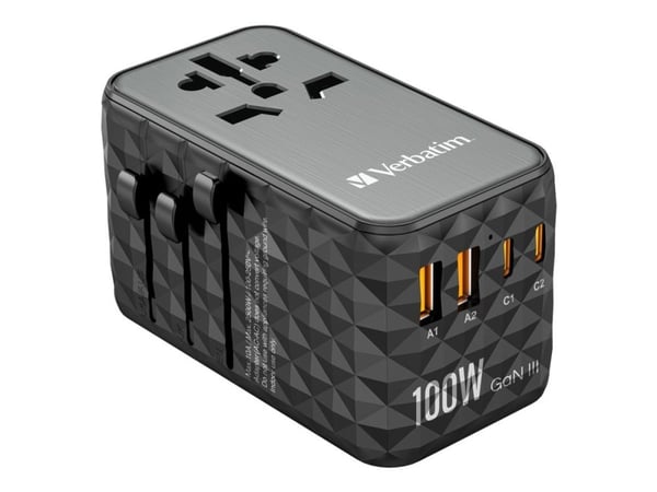 Verbatim UTA-06 - Strømadapter - GaN III, universal - 100 watt - 5 A - PD 3.0, QC 4.0+, QC 3.0, Fast Charge, Super Charge, Apple Fast Charge, PD/PP...
