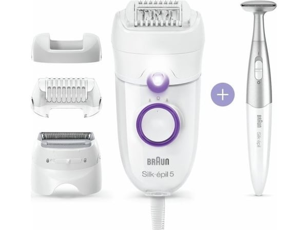 Braun Silk-épil 5 825 Power, Hvit, Lilla, 28 pinsetter, MicroGrip, Barbering, 0,5 mm, AC