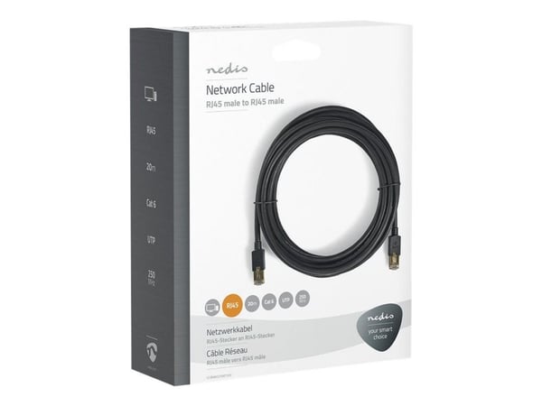 Nedis - Nettverkskabel - RJ-45 (hann) til RJ-45 (hann) - 20 m - foliebelagt uskjermet tvinnet kabelpar (F/UTP) - CAT 6 - formstøpt, rund - antrasitt