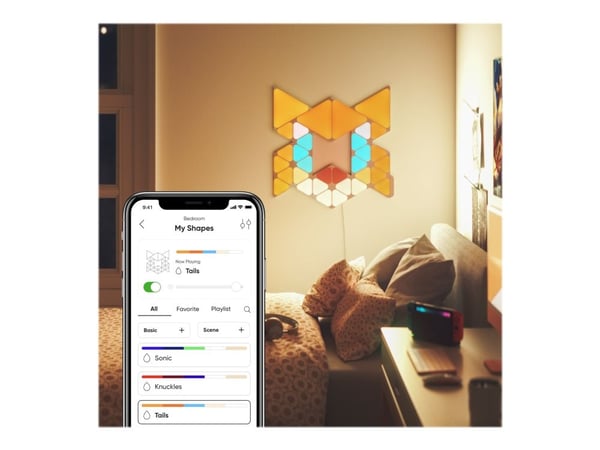 Nanoleaf Shapes Starter Kit (Sonic Limited Edition) - Trådløst lyssett - LED x 32 - klasse G - RGBW-lys - 1200-6500 K - trekant