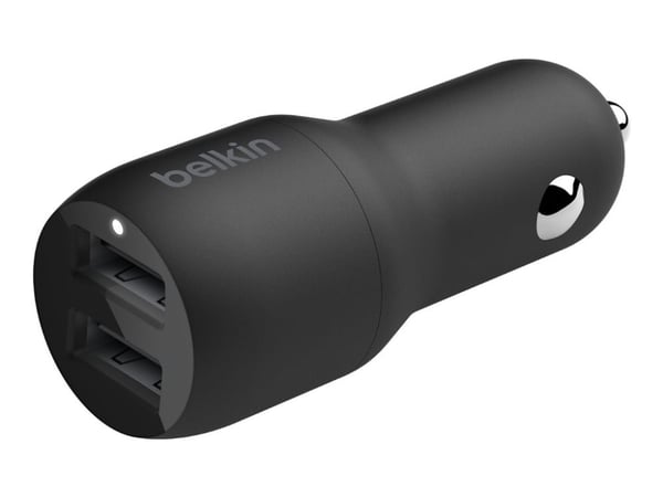 Belkin BoostCharge Dual Charger - Strömadapter för bil - 24 Watt - 4.8 A - 2 utdatakontakter (USB) - svart