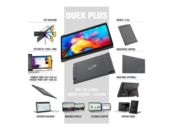 Mobile Pixels DUEX Plus - LCD-skjerm - 13.3" - portabel - 1920 x 1080 Full HD (1080p) @ 60 Hz - 300 cd/m² - 2xUSB-C