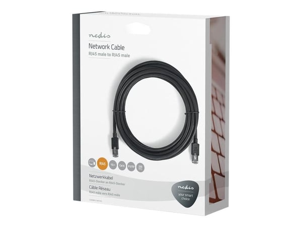 Nedis - Verkkokaapeli - RJ-45 (uros) RJ-45 (uros) - 15 m - taitettu suojaamaton kierretty pari (F/UTP) - CAT 6 - muotoiltu, pyöreä - antrasiitti (m...