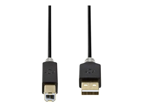 Nedis USB-kabel | USB 2.0 | USB-A hann | USB-B-kontakt | 480 Mbps | Forgylt | 2,00m | runde | pvc | Antrasitt | Emballasje med visningsvindu