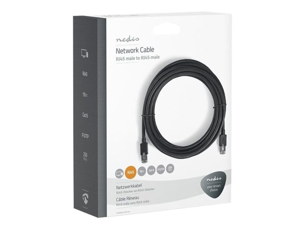 Nedis - Nettverkskabel - RJ-45 (hann) til RJ-45 (hann) - 15 m - foliebelagt uskjermet tvinnet kabelpar (F/UTP) - CAT 6 - formstøpt, rund - antrasitt