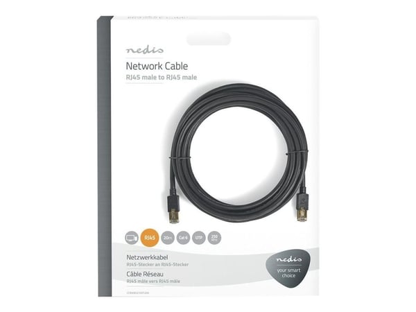 Nedis - Nettverkskabel - RJ-45 (hann) til RJ-45 (hann) - 20 m - foliebelagt uskjermet tvinnet kabelpar (F/UTP) - CAT 6 - formstøpt, rund - antrasitt