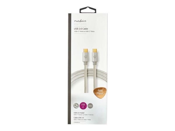 Nedis Charge & AV Support Cable - USB-kabel - USB-C (hann) til USB-C (hann) - USB 2.0 - 5 A - 2 m - rund - sølv