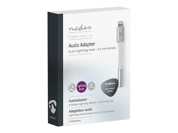 Nedis - Lightning til hodetelefonjakk-adapter - Lightning hann til mini-phone stereo 3.5 mm hunn - 15 cm - aluminium