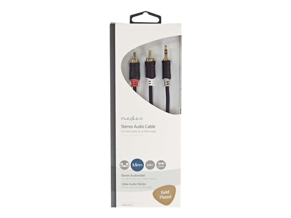 Nedis - Lydkabel - mini-phone stereo 3.5 mm hann til RCA hann - 2 m - antrasitt - rund