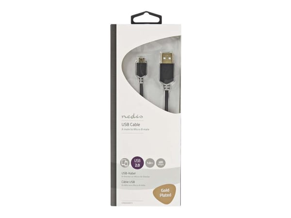 Nedis - USB-kabel - USB (hann) til Micro-USB type B (hann) - USB 2.0 - 1 m - formstøpt, rund - antrasitt Nedis - USB-kabel - USB (hann) til Micro-USB type B (hann) - USB 2.0 - 1 m - formstøpt, rund - antrasitt