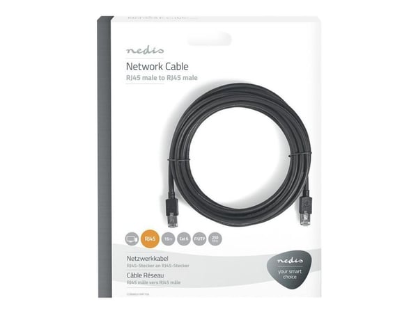 Nedis - Nettverkskabel - RJ-45 (hann) til RJ-45 (hann) - 15 m - foliebelagt uskjermet tvinnet kabelpar (F/UTP) - CAT 6 - formstøpt, rund - antrasitt