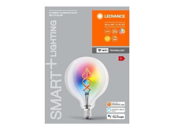 LEDVANCE SMART+ - LED-filamentlyspære - form: globus - E27 - 4.5 W (ekvivalent 30 W) - klasse G - varmt hvitt lys - 2700 K - gjennomsiktig