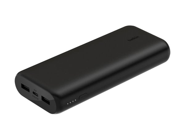 Belkin - Strømbank - 20000 mAh - 20 watt - PD, Fast Charge - 3 utgangskontakter (USB-C, 2 x USB) - på kabel: USB-C - svart