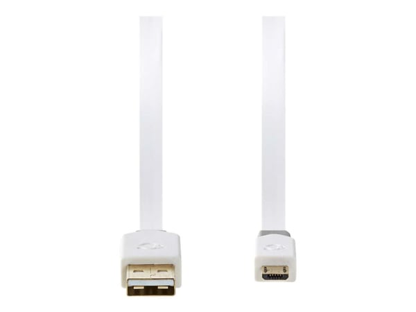 Nedis - USB-kaapeli - USB (uros) - Micro-USB Type B (uros) - USB 2.0 - 1 m - muotoiltu, litteä - valkoinen
