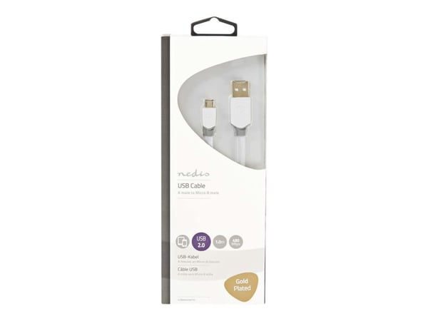 Nedis - USB-kaapeli - USB (uros) - Micro-USB Type B (uros) - USB 2.0 - 1 m - muotoiltu, litteä - valkoinen