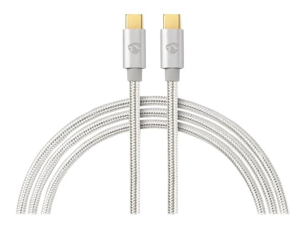 Nedis Charge & AV Support Cable - USB-kabel - USB-C (hann) til USB-C (hann) - USB 2.0 - 5 A - 2 m - rund - sølv