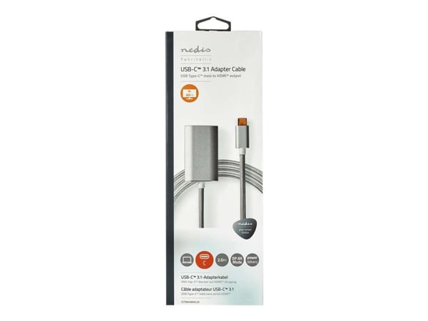 Nedis - Video/lydkabel - USB-C hann til HDMI, USB-C hunn - 2 m - sølv - formstøpt, 4K-støtte