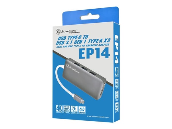 SilverStone EP14 - Hub - 3 x USB 3.1 Gen 1 + 1 x HDMI + 1 x USB 3.1 Gen 1 (power delivery) - stasjonær