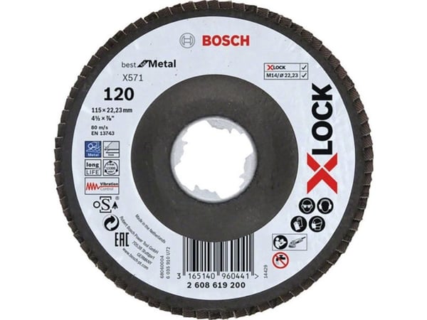 Bosch Best for Metal X571 - Klaffplate - for rustfritt stål, mild steel - 115 mm - X-LOCK - M14 - rund - grovkorn: 120