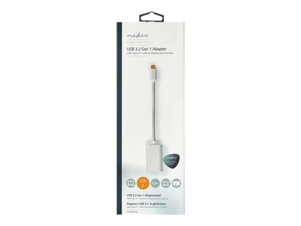 Nedis Fabritallic - USB / DisplayPort-adapter - USB-C (hann) til DisplayPort, USB-C (hunn) - USB 3.2 Gen 1 - 20 cm - formstøpt, rund, 1080p-støtte,...