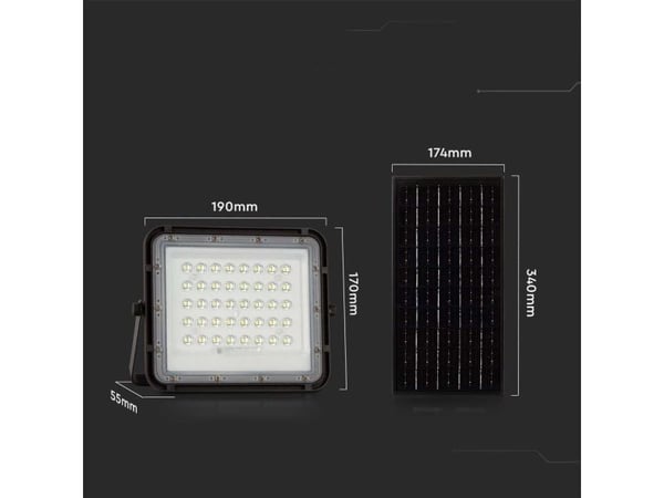 V-TAC VT-80W LED nødbelysning, solcellemodul 19 W, nøytralhvit, sort