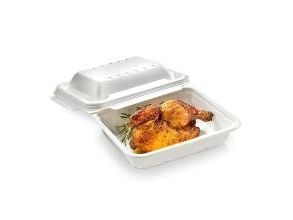 Bakke 1-rum L227xB178xH43mm menubakke bagasse hvid biocoated,2 pk x 125 stk/krt