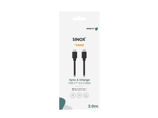 Sinox USB-C-kabel 2 m svart