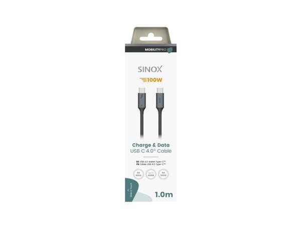 Sinox SXI07661, 1 m, USB C, USB C, USB4 Gen 2x2, 40 Gbit/sek, Sort