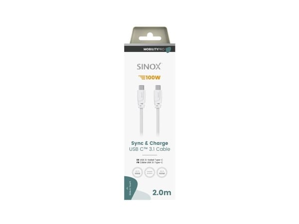 Sinox SXI06462, 2 m, USB C, USB C, USB 3.2 Gen 2 (3.1 Gen 2), 10 Gbit/s, Hvit