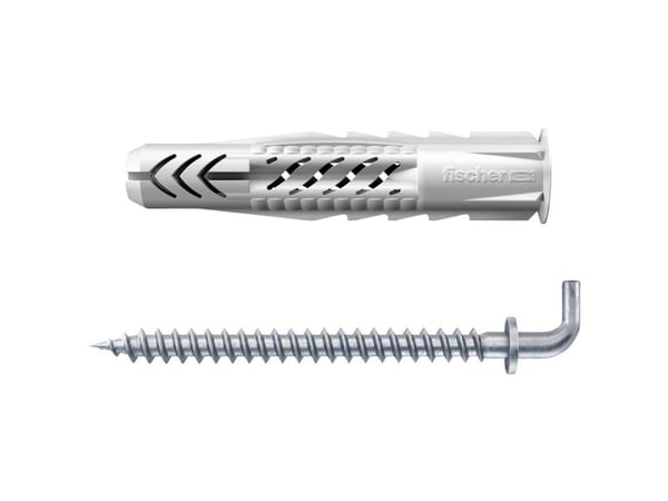Fischer 94625, Skruekrok og veggpluggsett, Murstein, Betong, Gipsplater, Nylon, Grå, CE, 8 mm