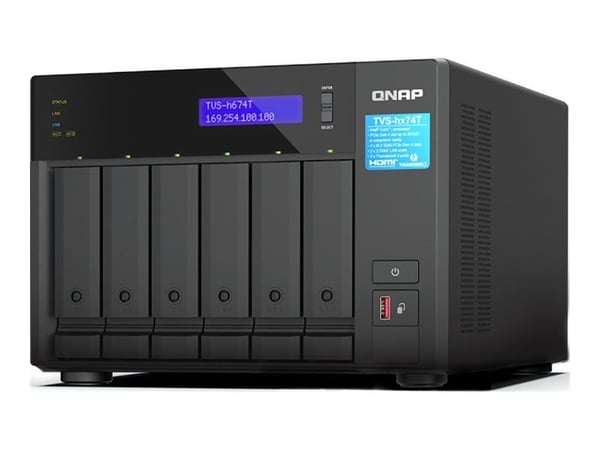 QNAP TVS-H674T - NAS-server - 6 brønner - SATA 6Gb/s - RAID 0, 1, 5, 6, 10, JBOD, 50 - RAM 32 GB - 2.5 Gigabit Ethernet - iSCSI støtte