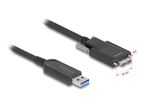 Delock - USB-kaapeli - Micro-USB tyyppi B (uros) ruuvattavissa USB tyyppi A (uros) - USB 2.0 - 900 mA - 15 m - jopa 10 Gbps tiedonsiirtonopeus - musta