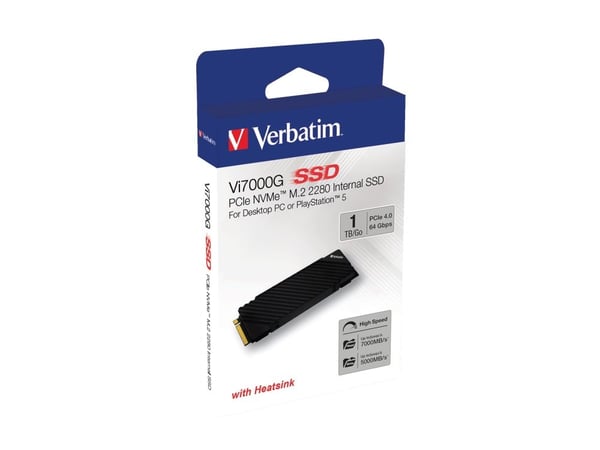 Verbatim Vi7000G - SSD-levy - 1 TB - NVMe - sisäinen - M.2 2280 - PCIe 4.0 x4 - integeret kølelegeme