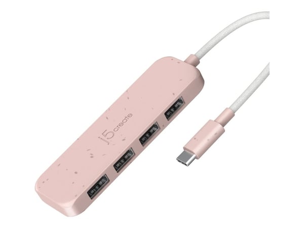 j5create Miljövänlig USB-C till 4-ports Type-A Gen 2 Hub, USB 3.2 Gen 1 (3.1 Gen 1) Type-C, USB 3.2 Gen 2 (3.1 Gen 2) Typ-A, 10000 Mbit/s, Rose, Ak...