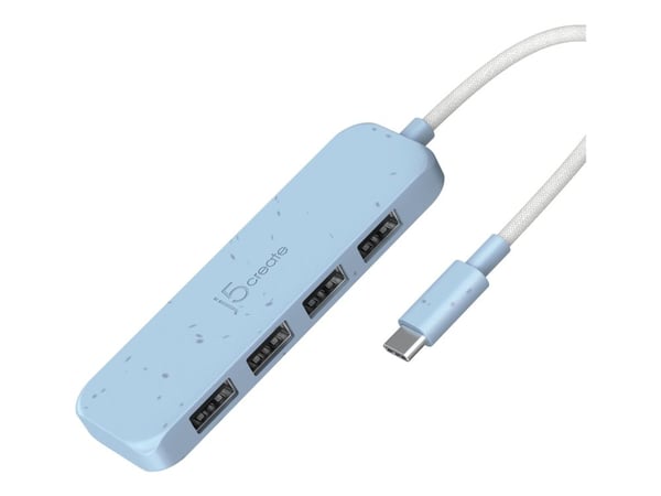 j5create Miljövänlig USB-C till 4-ports Typ-A Gen 2 Hub, USB 3.2 Gen 1 (3.1 Gen 1) Type-C, USB 3.2 Gen 2 (3.1 Gen 2) Typ-A, 10000 Mbit/s, Blå, Akry...