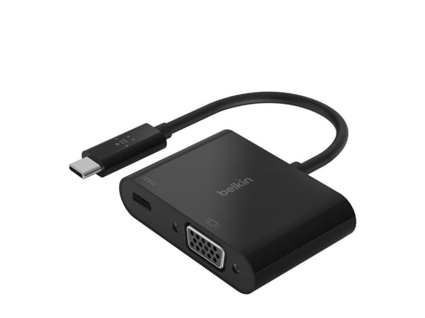 Belkin USB-C to VGA + Charge Adapter - Video adapter - USB-C hann til HD-15 (VGA), USB-C (kun strøm) hunn - svart - 1080p-støtte, USB Power Deliver...