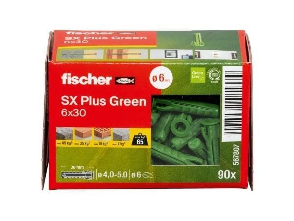 Fischer 567807, Ekspansjonsanker, Lettbetong, Murstein, Betong, Gipsfiberplate, Murverk, Grønn, Tyskland, 6 mm, 30 mm
